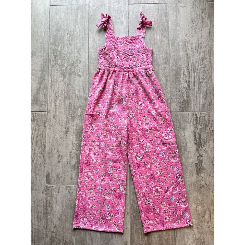Paisley Lane Girls Floral Print Jumpsuit Romper Shirred One Piece Outfit Pink 8